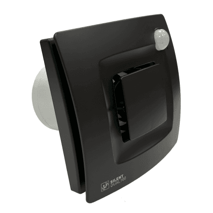 Soler And Palau SILENT DUAL 100 Matt Black Bathroom Extract Fan Side View With Black Front Panel