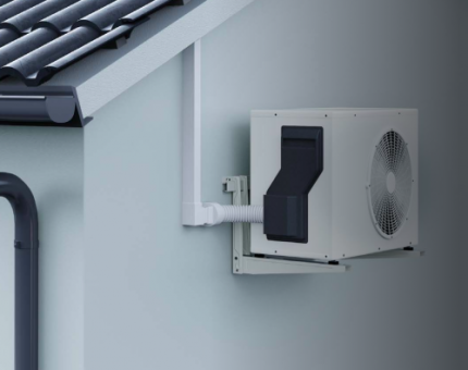 Rodigas MS257 White Wall Bracket With Outdoor Air Conditioner Unit Mounted On Building Facade