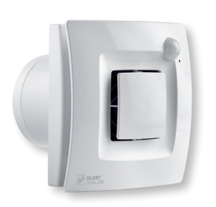 Soler&Palau; SILENT DUAL 200 balts vannas istabas ventilators, Ø125 mm, ar mitruma un kustības sensoru, lodīšu gultņiem un atgriezenisko vārstu