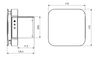 Soler And Palau ECOAIR EVO Bad-Abluftventilator – Abmessungen für Luftkanäle mit Ø 100 mm: 175 × 175 × 128,5 mm