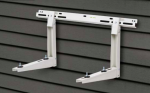 Rodigas MS 224 Sliding Wall Bracket With Safety Hook Installed On Grey Wooden Facade Supporting Outdoor HVAC Unit Securely