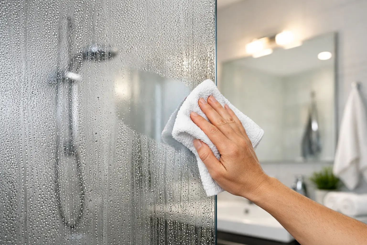 Bathroom Condensation On Mirror And Walls Caused By Excess Humidity And Poor Ventilation After A Hot Shower